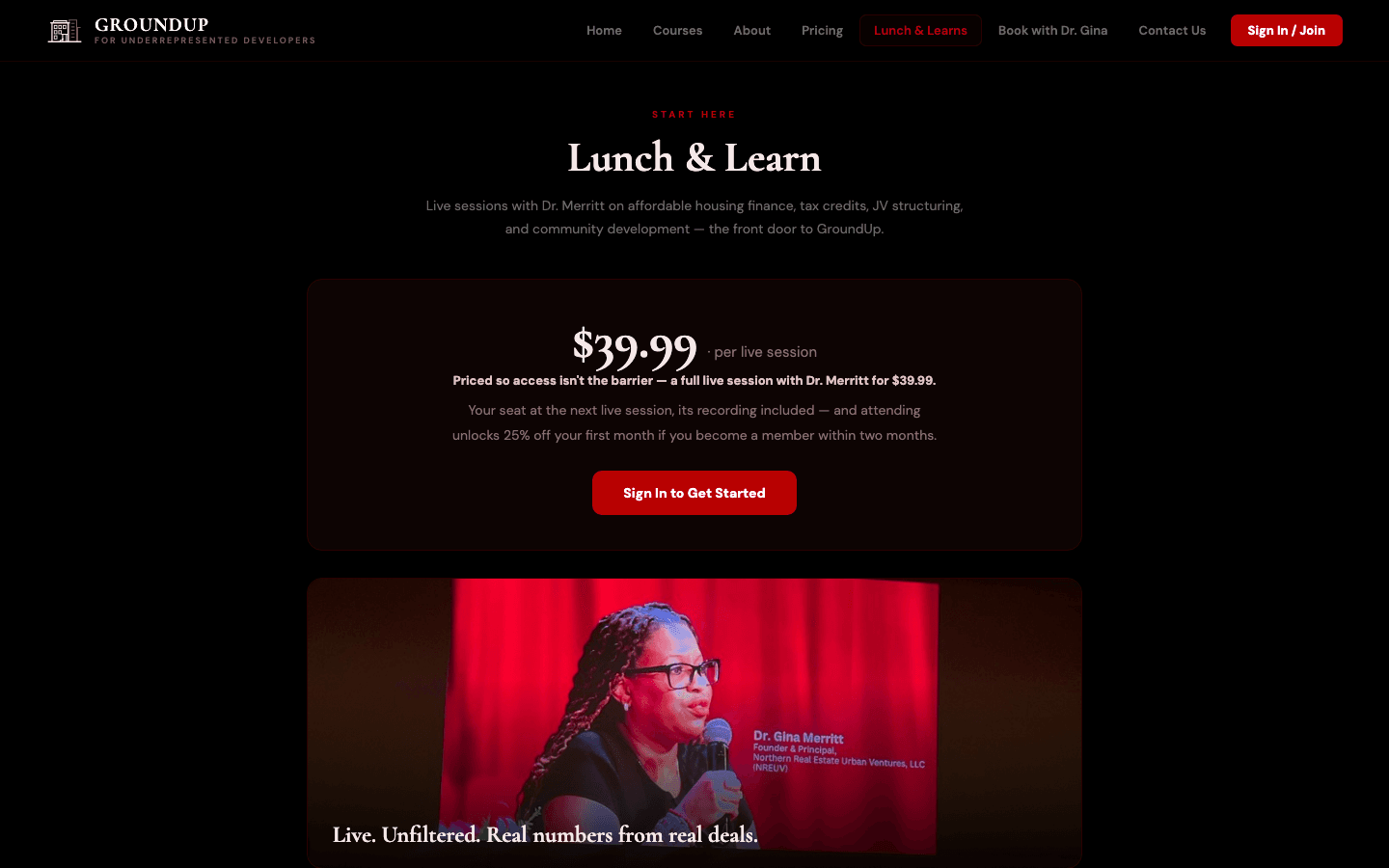 Ground Up — Lunch & Learn live sessions page